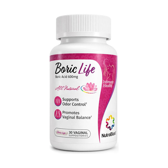 NutraBlast Boric Life Boric Acid Vaginal Suppositories 600mg 30 Count