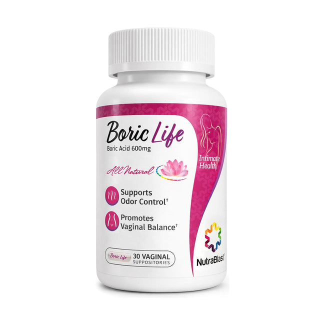 NutraBlast Boric Life Boric Acid Vaginal Suppositories 600mg 30 Count