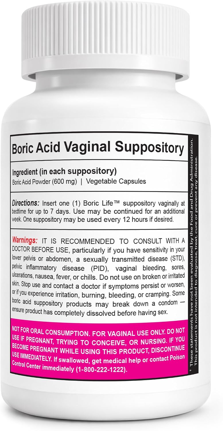 Boric Life 30 count back label directions and warnings