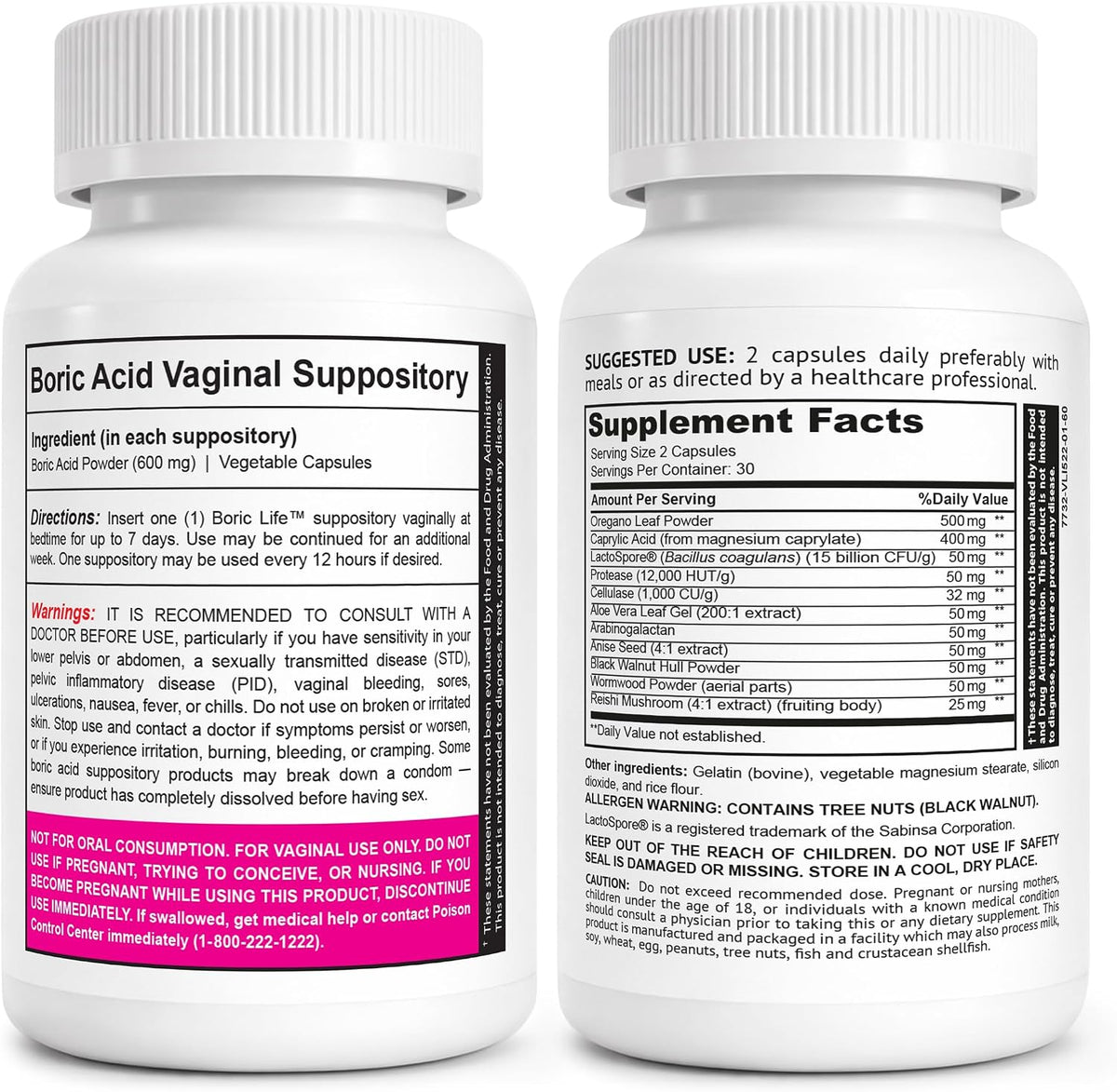 Back labels with ingredients, directions and warnings