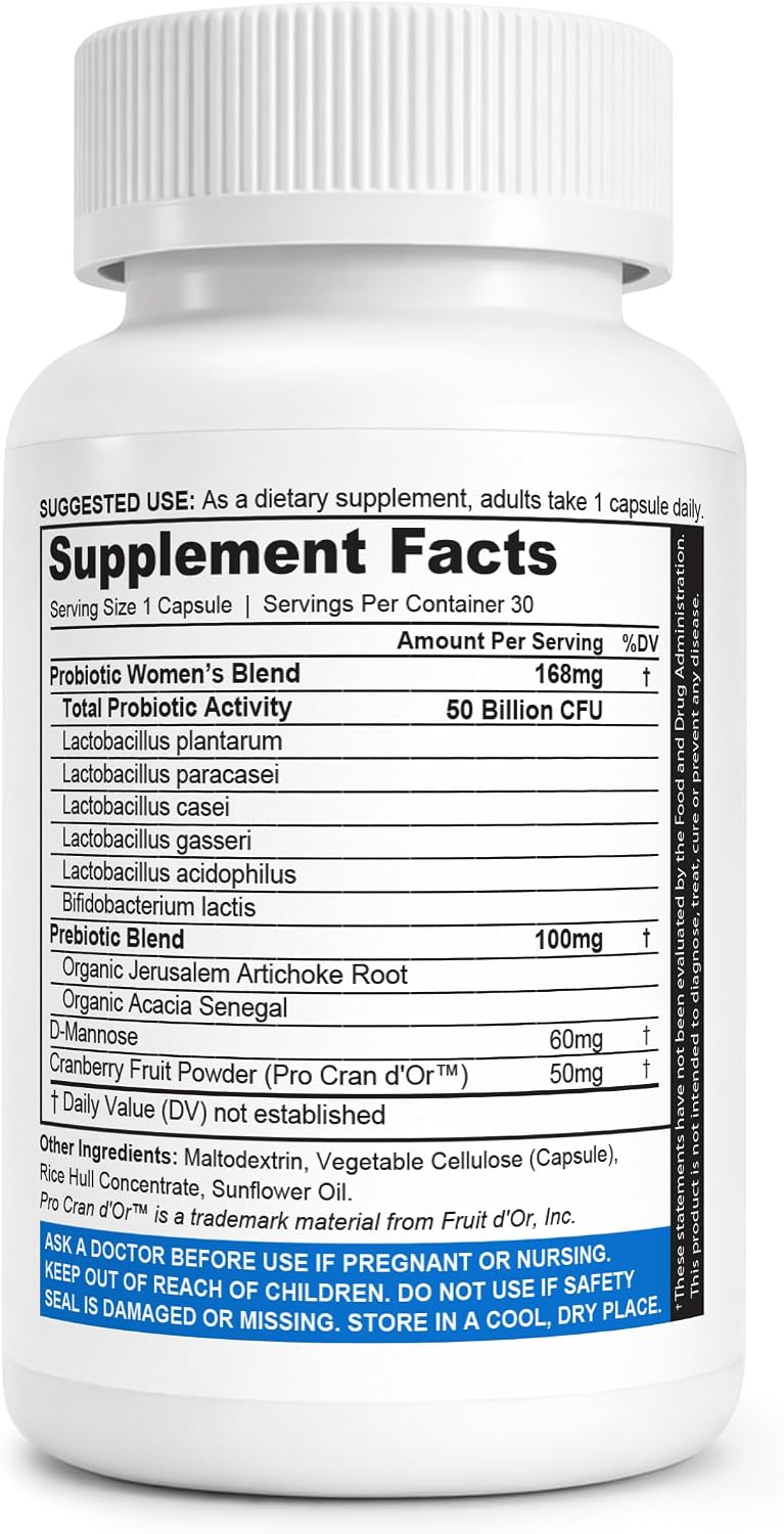 NutraBlast Women's Probiotics back label supplement facts